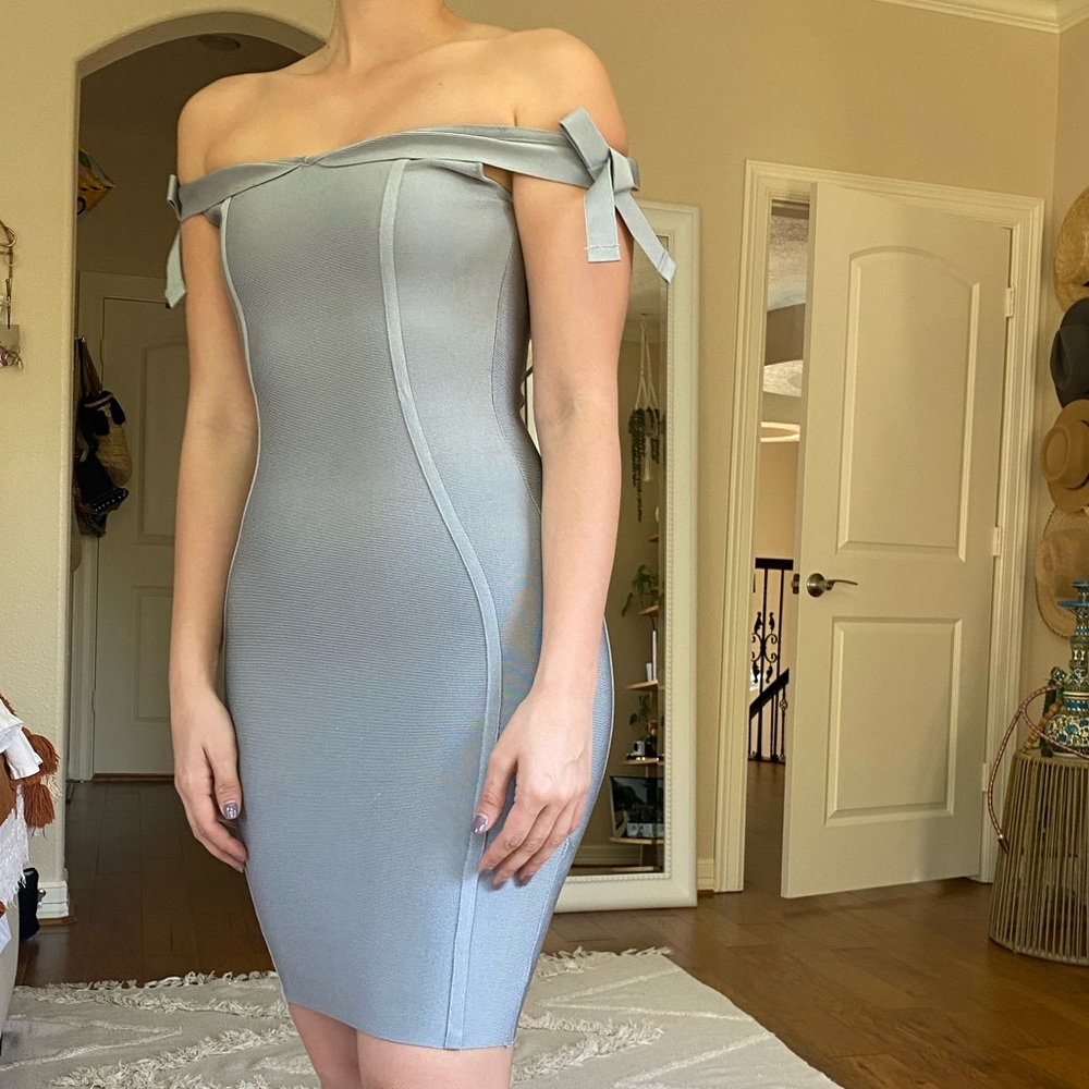 Cloud blue mini dress with hints of gray